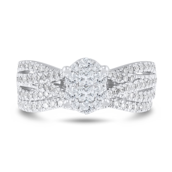 1 CT. T.w. Oval Multi-Diamond Triple Row Split Shank Bridal Set in 10K White Gold
