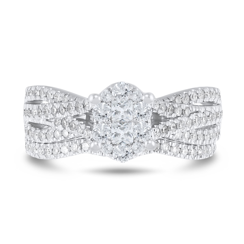 Main Image 3 of 1 CT. T.W. Oval Multi-Diamond Triple Row Split Shank Bridal Set in 10K White Gold