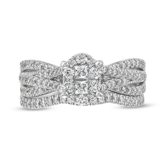1 CT. T.w. Oval Multi-Diamond Triple Row Split Shank Bridal Set in 10K White Gold