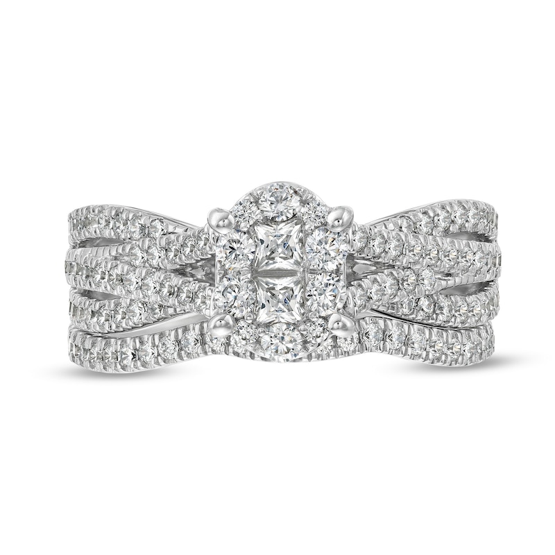 Main Image 4 of 1 CT. T.W. Oval Multi-Diamond Triple Row Split Shank Bridal Set in 10K White Gold