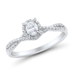 1/4 CT. T.W. Oval Diamond Frame Criss-Cross Engagement Ring in 10K White Gold