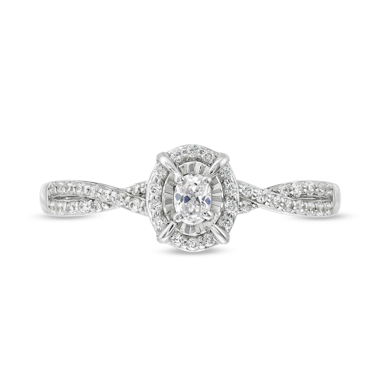 Main Image 4 of 1/4 CT. T.W. Oval Diamond Frame Criss-Cross Engagement Ring in 10K White Gold