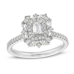 3/4 CT. T.W. Emerald-Cut Diamond Art Deco Frame Vintage-Style Engagement Ring in 14K White Gold