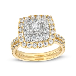 1-1/2 CT. T.W. Princess-Cut Diamond Cushion Double Frame Bridal Set in 10K Gold