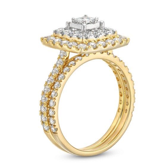 1-1/2 CT. T.w. Princess-Cut Diamond Cushion Double Frame Bridal Set in 10K Gold