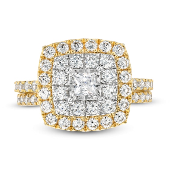 1-1/2 CT. T.w. Princess-Cut Diamond Cushion Double Frame Bridal Set in 10K Gold