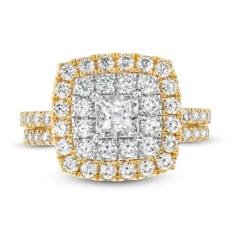 Main Image 4 of 1-1/2 CT. T.W. Princess-Cut Diamond Cushion Double Frame Bridal Set in 10K Gold