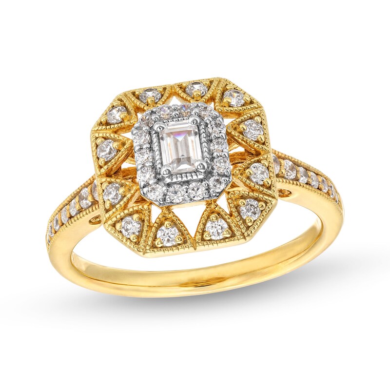 Main Image 1 of 1/2 CT. T.W. Emerald-Cut Diamond Octagon Art Deco Vintage-Style Engagement Ring in 14K Gold