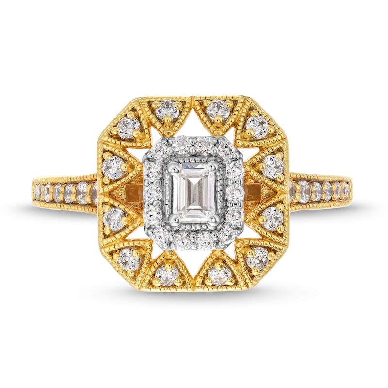 Main Image 4 of 1/2 CT. T.W. Emerald-Cut Diamond Octagon Art Deco Vintage-Style Engagement Ring in 14K Gold