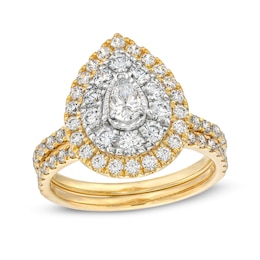 1-1/2 CT. T.W. Pear-Shaped Diamond Teardrop Double Frame Bridal Set in 10K Gold