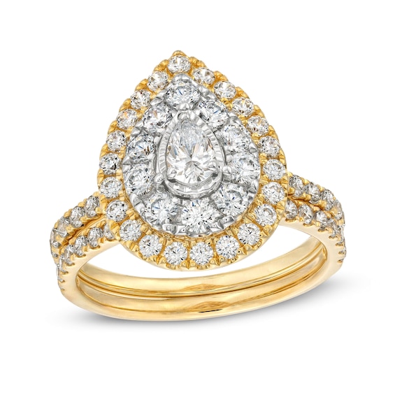 1-1/2 CT. T.w. Pear-Shaped Diamond Teardrop Double Frame Bridal Set in 10K Gold
