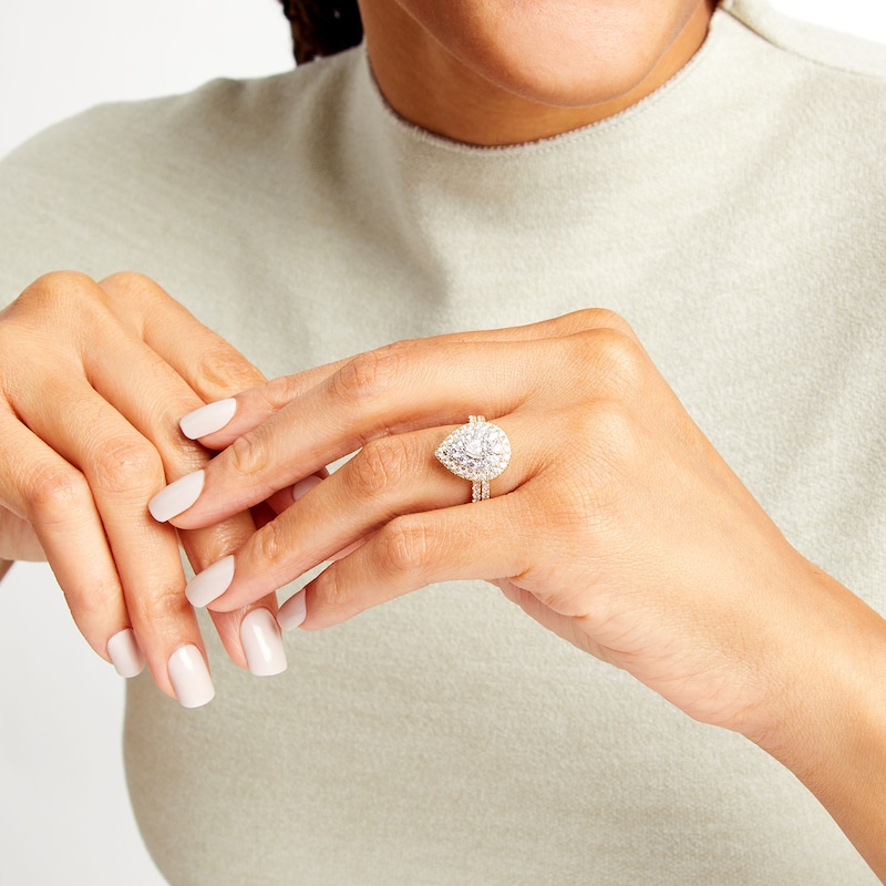 Main Image 2 of 1-1/2 CT. T.W. Pear-Shaped Diamond Teardrop Double Frame Bridal Set in 10K Gold