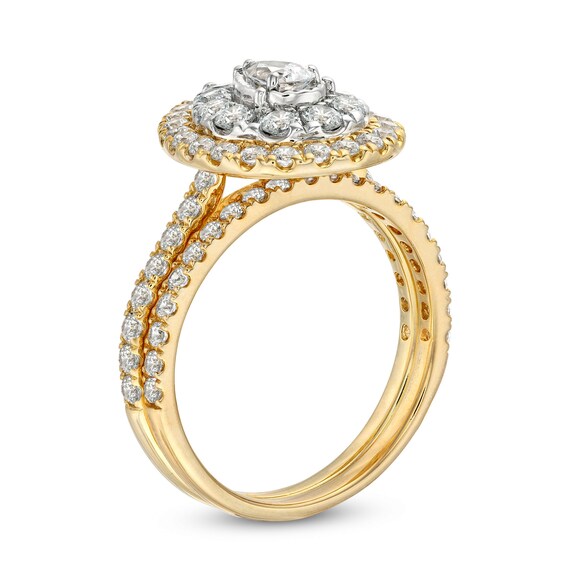 1-1/2 CT. T.w. Pear-Shaped Diamond Teardrop Double Frame Bridal Set in 10K Gold