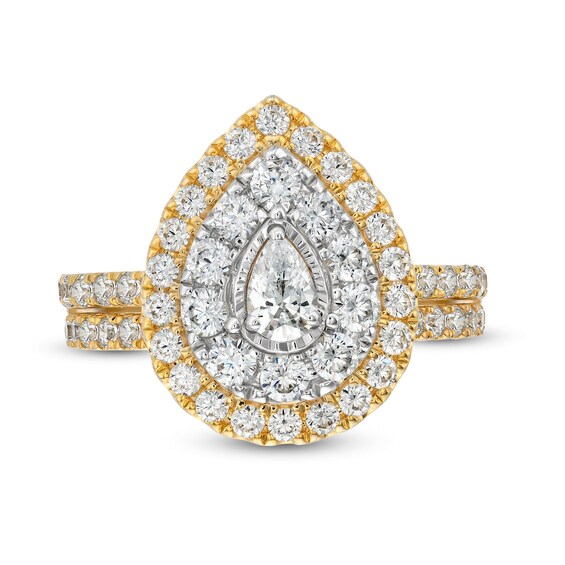 1-1/2 CT. T.w. Pear-Shaped Diamond Teardrop Double Frame Bridal Set in 10K Gold