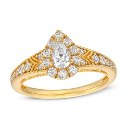3/4 CT. T.W. Pear-Shaped Diamond Teardrop Frame Vintage-Style Engagement Ring in 14K Gold