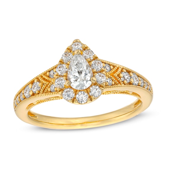 3/4 CT. T.w. Pear-Shaped Diamond Teardrop Frame Vintage-Style Engagement Ring in 14K Gold