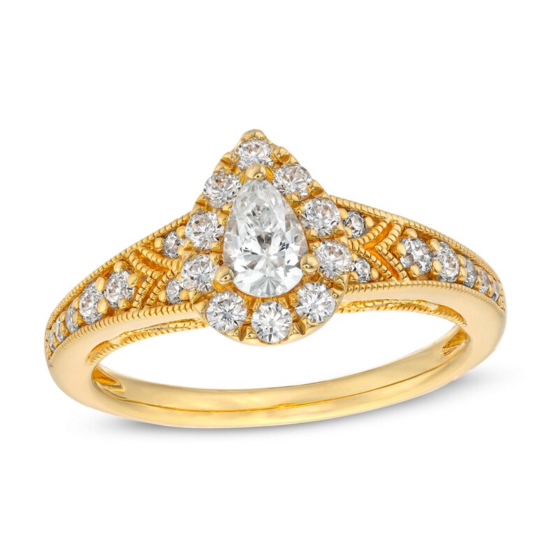 Main Image 1 of 3/4 CT. T.W. Pear-Shaped Diamond Teardrop Frame Vintage-Style Engagement Ring in 14K Gold