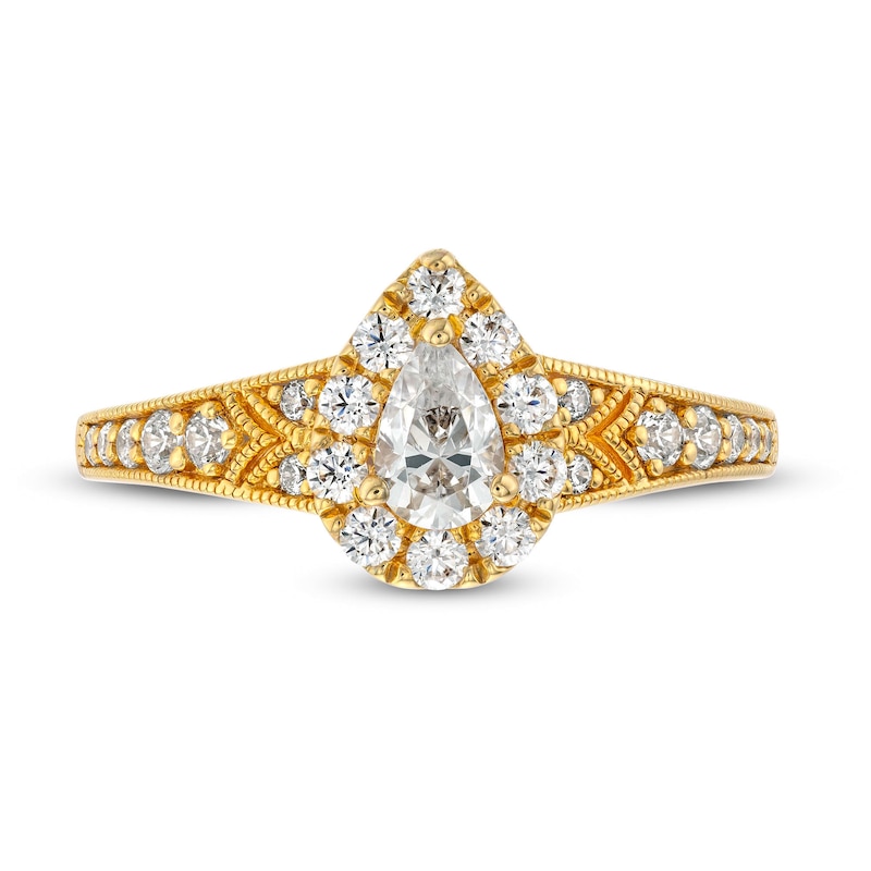 Main Image 4 of 3/4 CT. T.W. Pear-Shaped Diamond Teardrop Frame Vintage-Style Engagement Ring in 14K Gold
