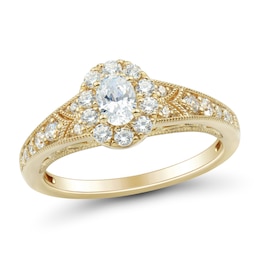 3/4 CT. T.W. Oval Diamond Frame Vintage-Style Engagement Ring in 14K Gold