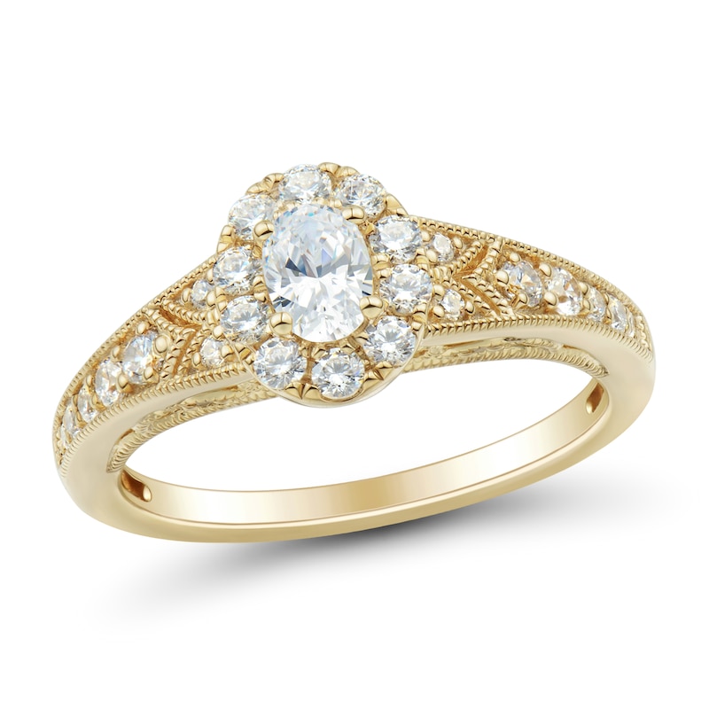 Main Image 1 of 3/4 CT. T.W. Oval Diamond Frame Vintage-Style Engagement Ring in 14K Gold