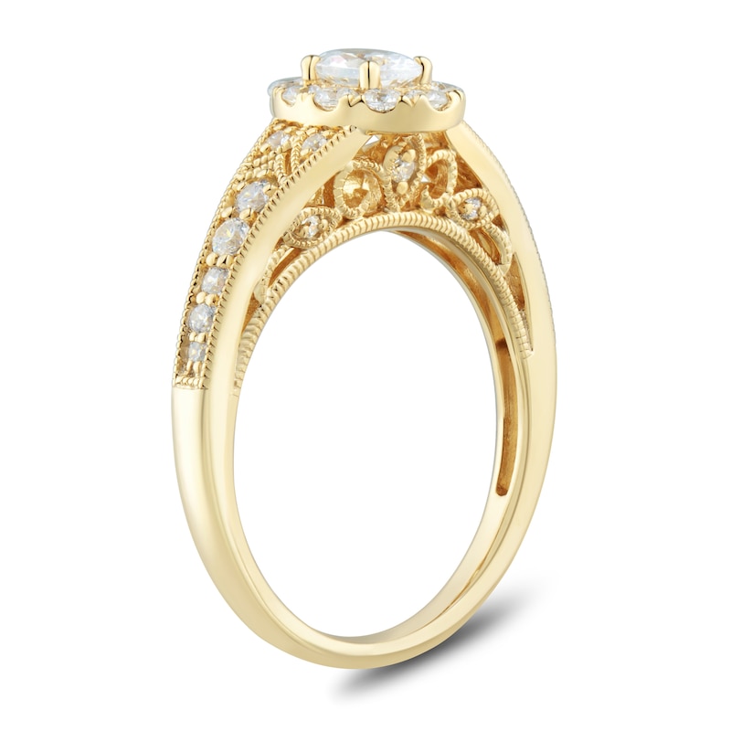 Main Image 2 of 3/4 CT. T.W. Oval Diamond Frame Vintage-Style Engagement Ring in 14K Gold