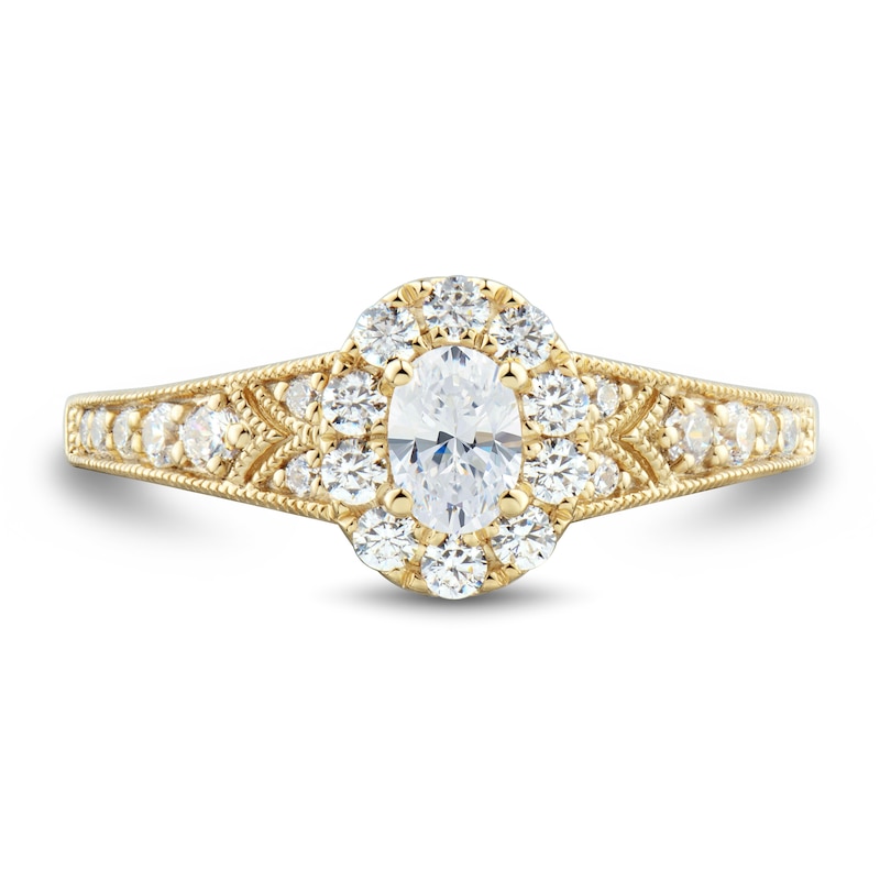 Main Image 3 of 3/4 CT. T.W. Oval Diamond Frame Vintage-Style Engagement Ring in 14K Gold