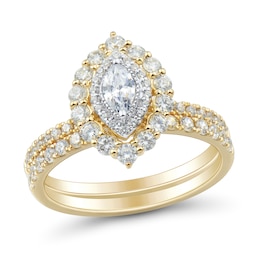 1 CT. T.W. Marquise-Cut Diamond Double Frame Vintage-Style Bridal Set in 14K Gold