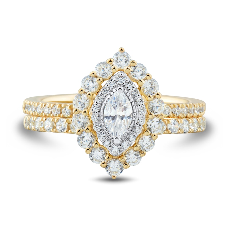 Main Image 3 of 1 CT. T.W. Marquise-Cut Diamond Double Frame Vintage-Style Bridal Set in 14K Gold