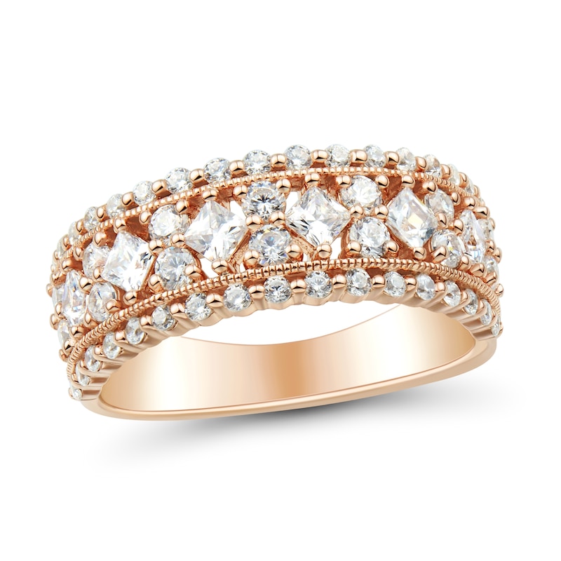 Main Image 1 of Tilted 1 CT. T.W. Princess-Cut Diamond center Duos Vintage-Style Band in 14K Rose Gold