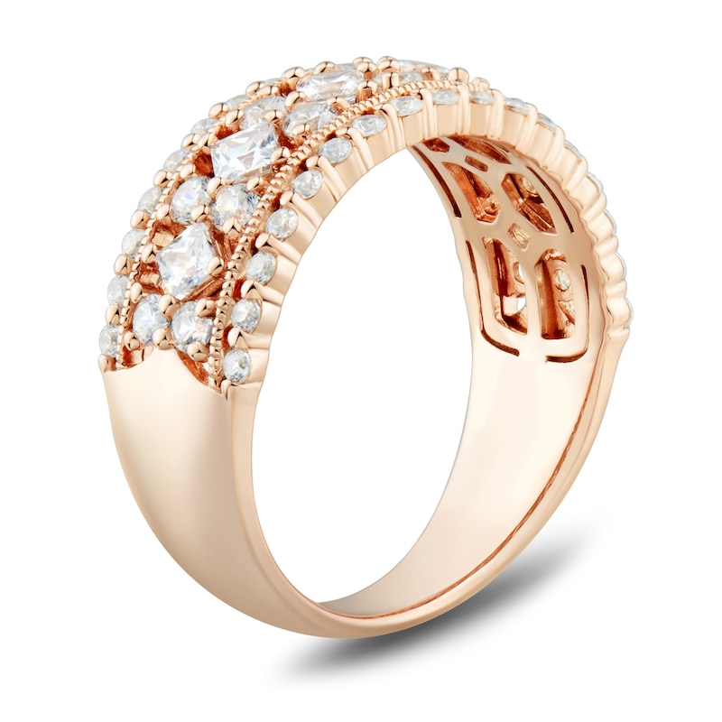 Main Image 2 of Tilted 1 CT. T.W. Princess-Cut Diamond center Duos Vintage-Style Band in 14K Rose Gold