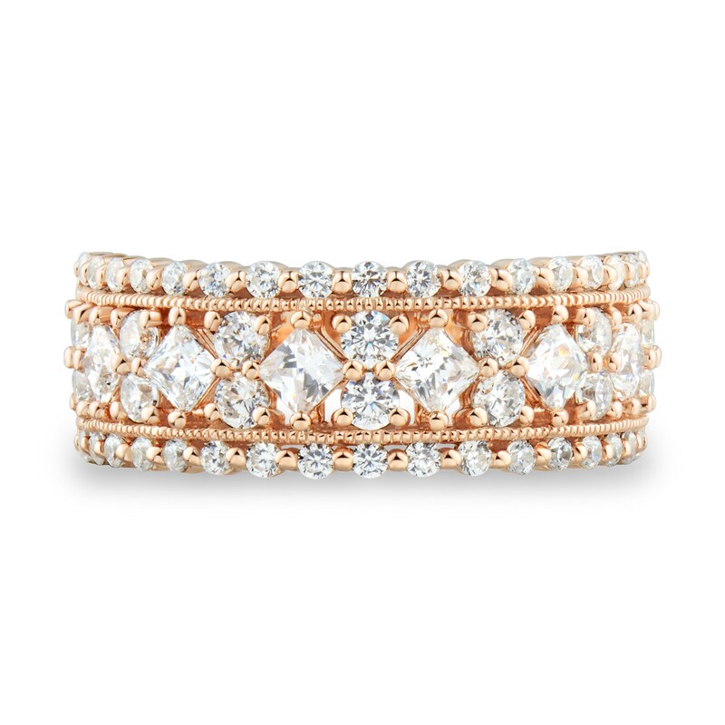 Main Image 3 of Tilted 1 CT. T.W. Princess-Cut Diamond center Duos Vintage-Style Band in 14K Rose Gold