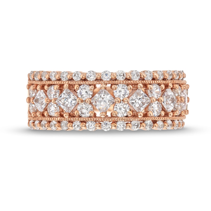 Main Image 4 of Tilted 1 CT. T.W. Princess-Cut Diamond center Duos Vintage-Style Band in 14K Rose Gold