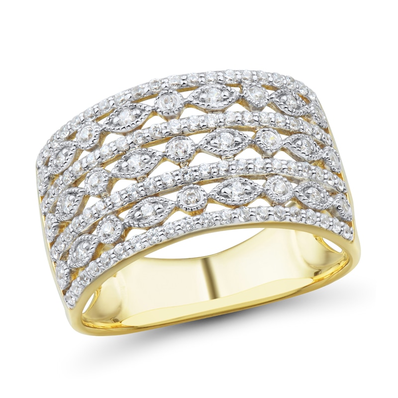 Main Image 1 of 1/2 CT. T.W. Diamond Alternating Marquise Multi-Row Vintage-Style Band in 10K Gold