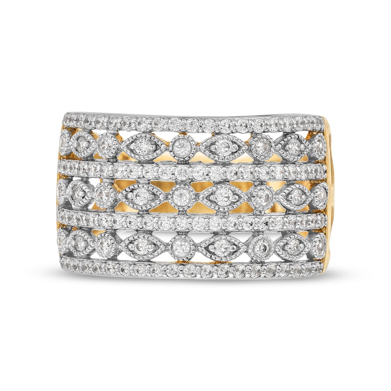 Main Image 4 of 1/2 CT. T.W. Diamond Alternating Marquise Multi-Row Vintage-Style Band in 10K Gold
