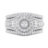 Thumbnail Image 1 of 1-1/2 CT. T.W. Diamond Double Frame Multi-Row Three Piece Bridal Set in 10K White Gold