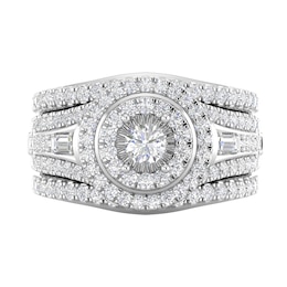 1-1/2 CT. T.W. Diamond Double Frame Multi-Row Three Piece Bridal Set in 10K White Gold