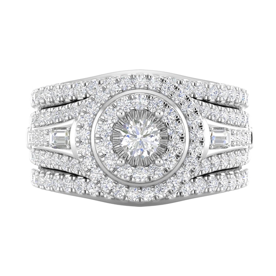 1-1/2 CT. T.w. Diamond Double Frame Multi-Row Three Piece Bridal Set in 10K White Gold