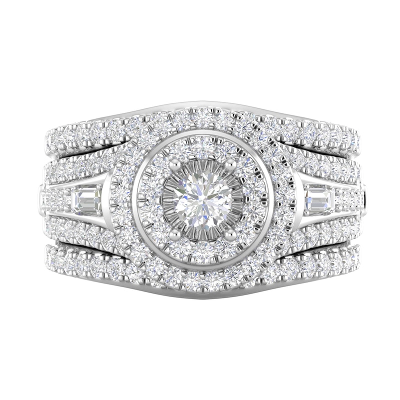 Main Image 1 of 1-1/2 CT. T.W. Diamond Double Frame Multi-Row Three Piece Bridal Set in 10K White Gold