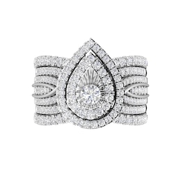 1-3/4 CT. T.W. Diamond Double Teardrop Frame Multi-Row Three Piece Bridal Set in 10K White Gold