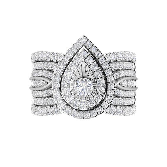 1-3/4 CT. T.w. Diamond Double Teardrop Frame Multi-Row Three Piece Bridal Set in 10K White Gold