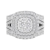 Thumbnail Image 1 of 2-1/2 CT. T.W. Cushion Multi-Diamond Double Frame Multi-Row Split Shank Three Piece Bridal Set in 10K White Gold