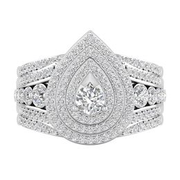 1-3/4 CT. T.W. Diamond Multi-Row Teardrop Frame Three Piece Bridal Set in 10K White Gold