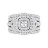 Thumbnail Image 1 of 1-3/4 CT. T.W. Diamond Cushion Multi-Row Frame Split Shank Three Piece Bridal Set in 10K White Gold