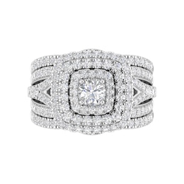 1-3/4 CT. T.W. Diamond Cushion Multi-Row Frame Split Shank Three Piece Bridal Set in 10K White Gold