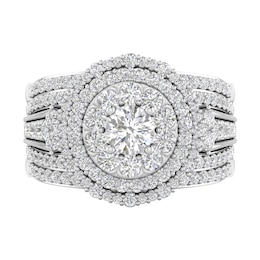 2 CT. T.W. Diamond Multi-Row Frame Three Piece Bridal Set in 10K White Gold