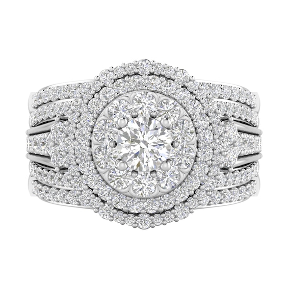 2 CT. T.w. Diamond Multi-Row Frame Three Piece Bridal Set in 10K White Gold