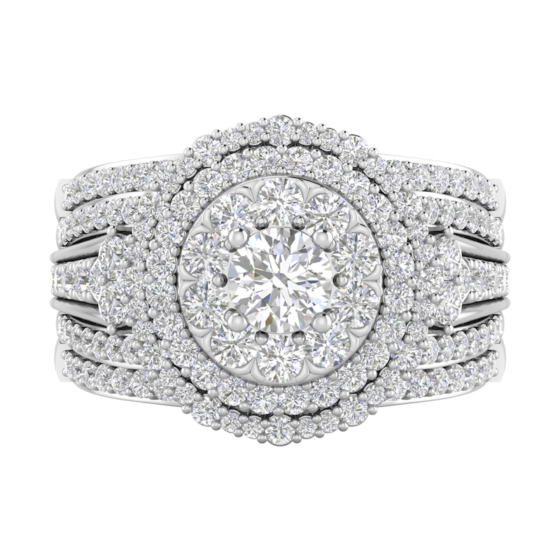 Main Image 1 of 2 CT. T.W. Diamond Multi-Row Frame Three Piece Bridal Set in 10K White Gold