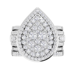 3 CT. T.W. Pear Multi-Diamond Double Frame Multi-Row Bridal Set in 10K White Gold