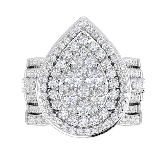 3 CT. T.w. Pear Multi-Diamond Double Frame Multi-Row Bridal Set in 10K White Gold