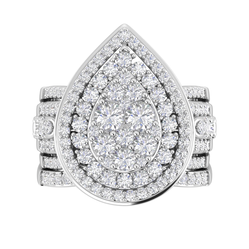 Main Image 1 of 3 CT. T.W. Pear Multi-Diamond Double Frame Multi-Row Bridal Set in 10K White Gold
